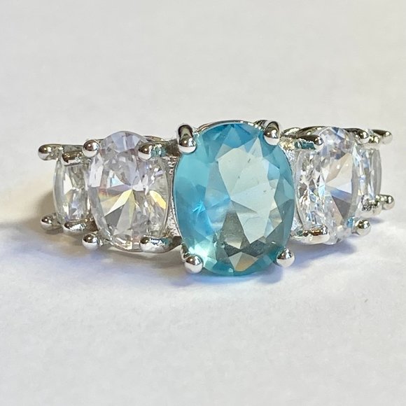 Silver Topaz Blue Cubic Zirconia Anniversary Ring Size 7 Plated Simulated - Picture 1 of 9